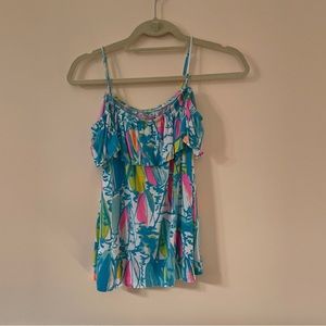 Lilly Pulitzer cold shoulder sailing sail boat print T-shirt